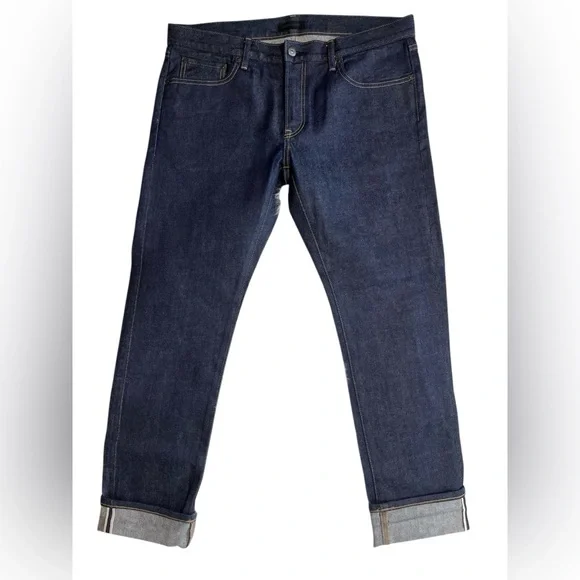 UNIQLO Navy Stretch Selvedge Slim Straight Jeans Men's Size 36X32 - Picture 6 of 8